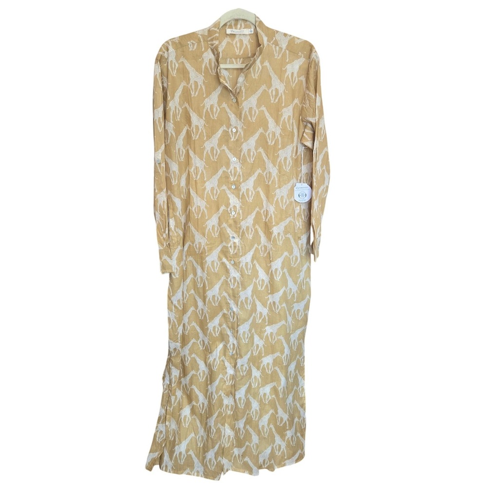 BluThreads Rockflowerpaper Giraffe Tan Shirt Dress Tunic Maxi Cotton Large‎ NWT